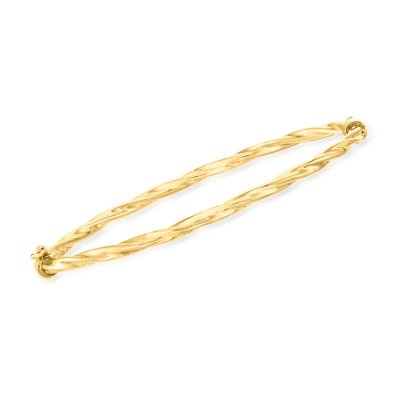 Twisted oval 18kt yellow gold bangle bracelet with looped ends