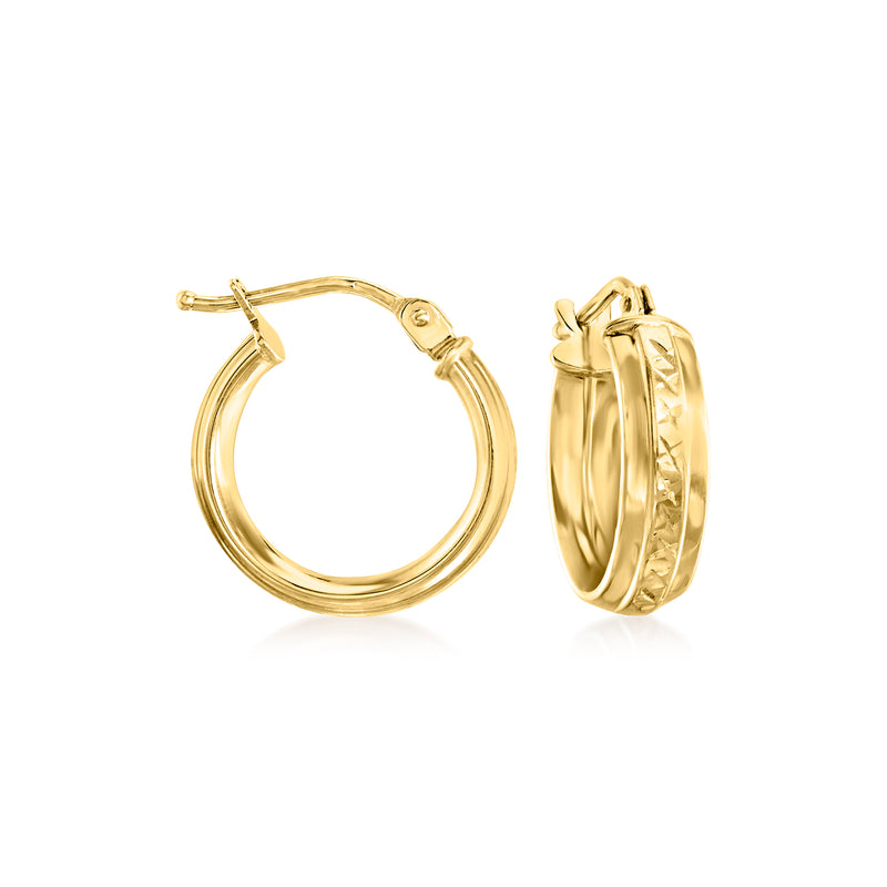 14kt yellow gold huggie hoop earrings, smooth round hoops with clasp bar