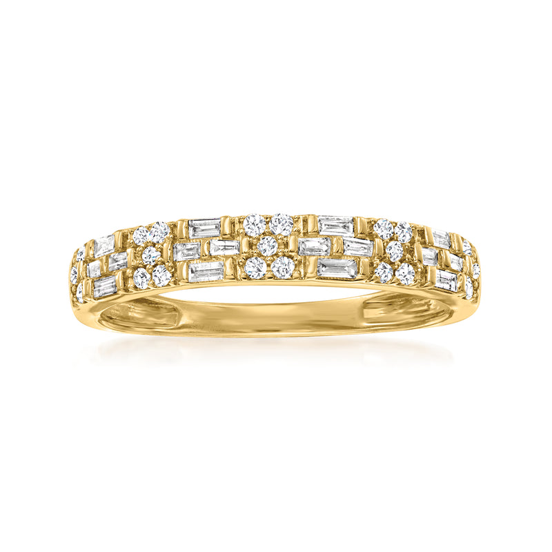14kt yellow gold diamond ring with baguette and round stones