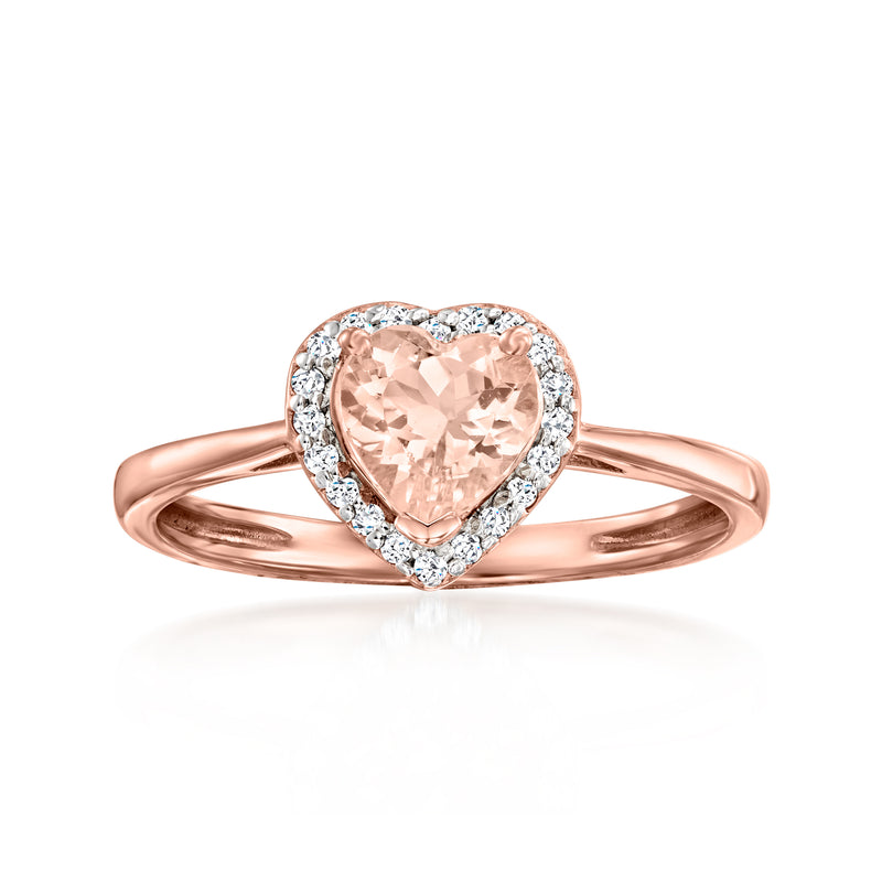 Heart morganite ring with diamond halo, rose gold tone band