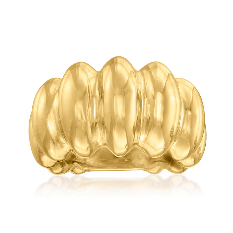 18kt gold over sterling puffed ring with ribbed, wave-like band