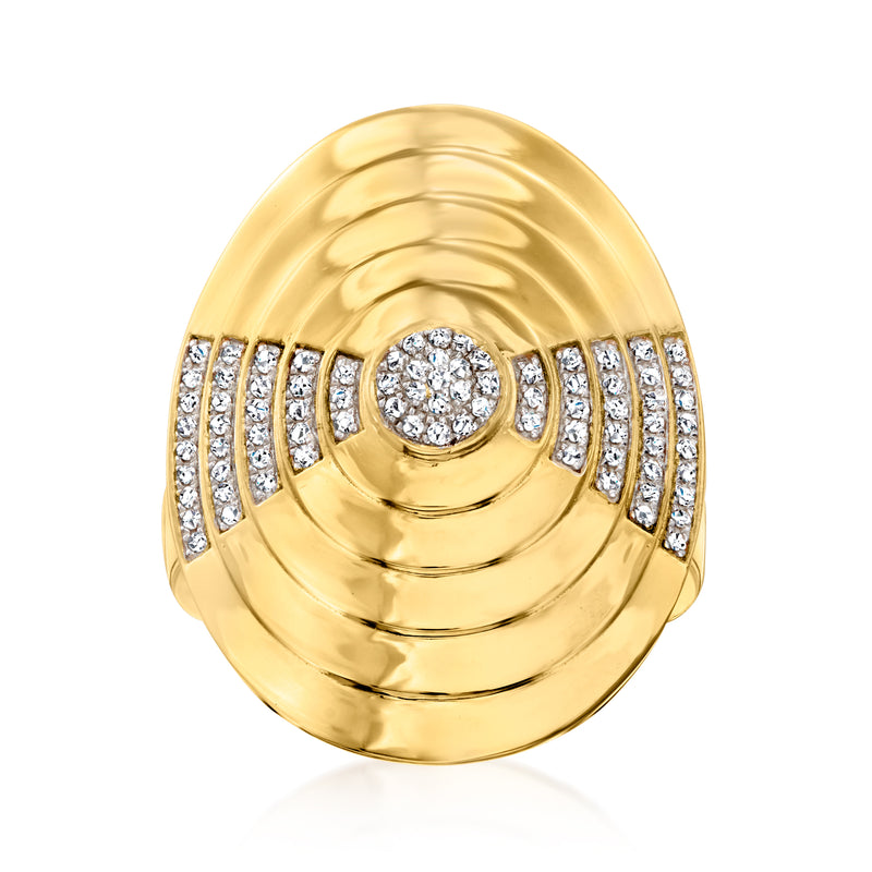 18kt gold over sterling diamond bullseye ring with round center and pave-set border