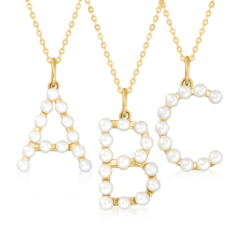 14kt yellow gold necklace with cultured pearl initial pendant and ball chain links