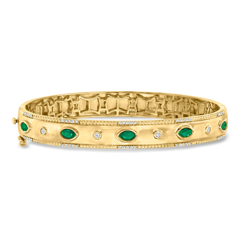 18kt gold over sterling bangle with green oval stones and diamond accents