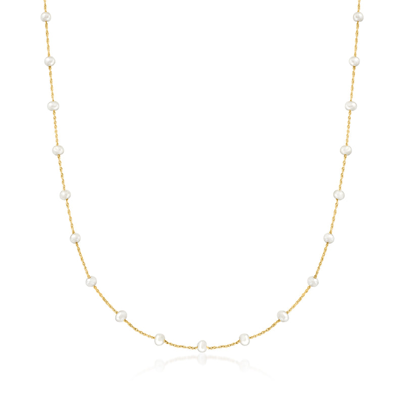 Cultured pearl station necklace in 14kt yellow gold with small round pearls