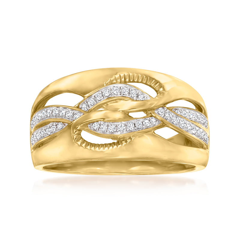 Art Deco-style diamond highway ring in gold over sterling with braided pavé bands