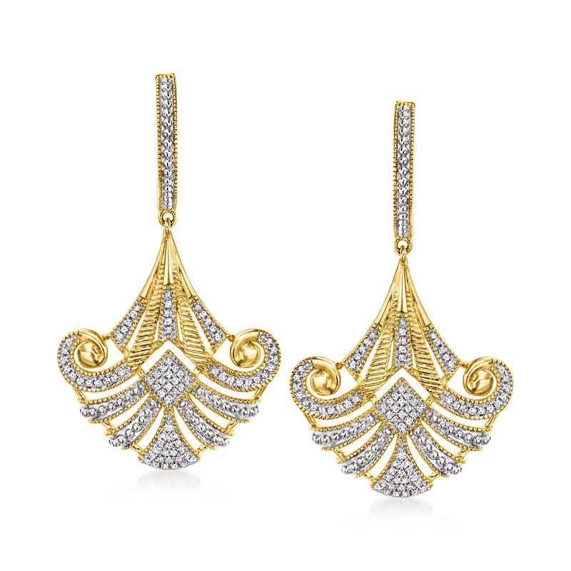 Diamond vintage-style drop earrings in gold over sterling