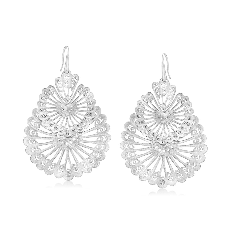 Sterling silver tiered fan drop earrings with hoop earwires