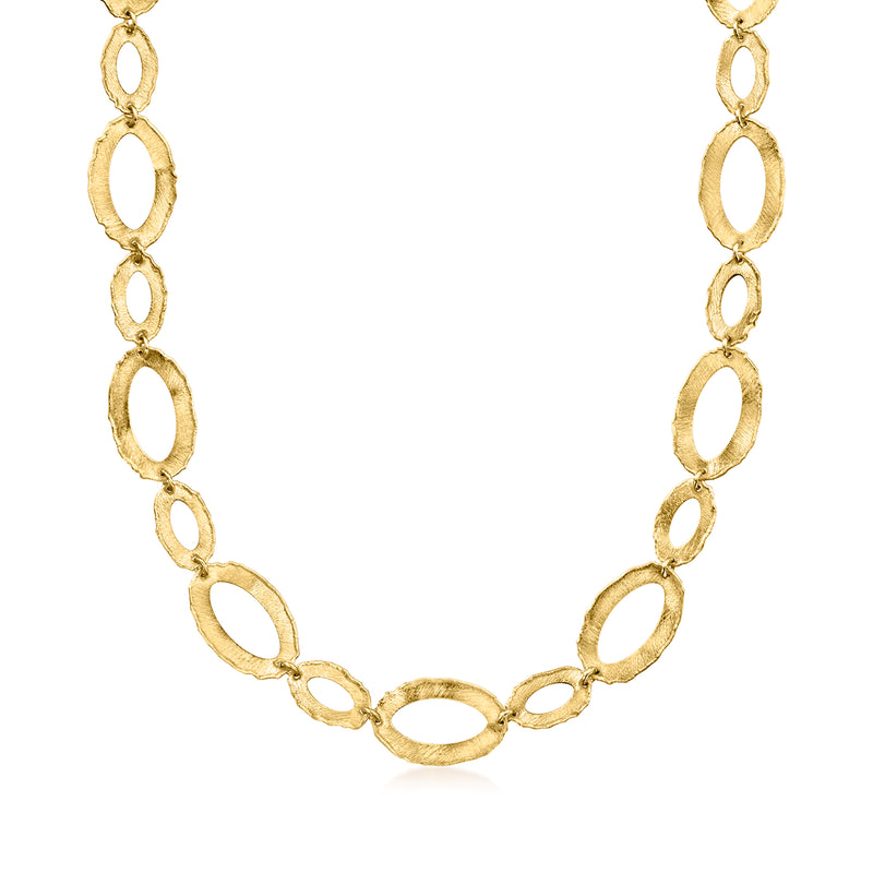 Gold over sterling oval-link necklace with linked oval drops, openwork pattern