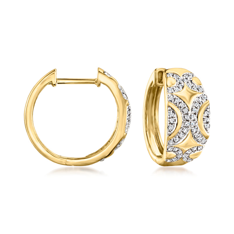 18kt gold over sterling huggie hoop earrings, diamond-accented pave, hinged