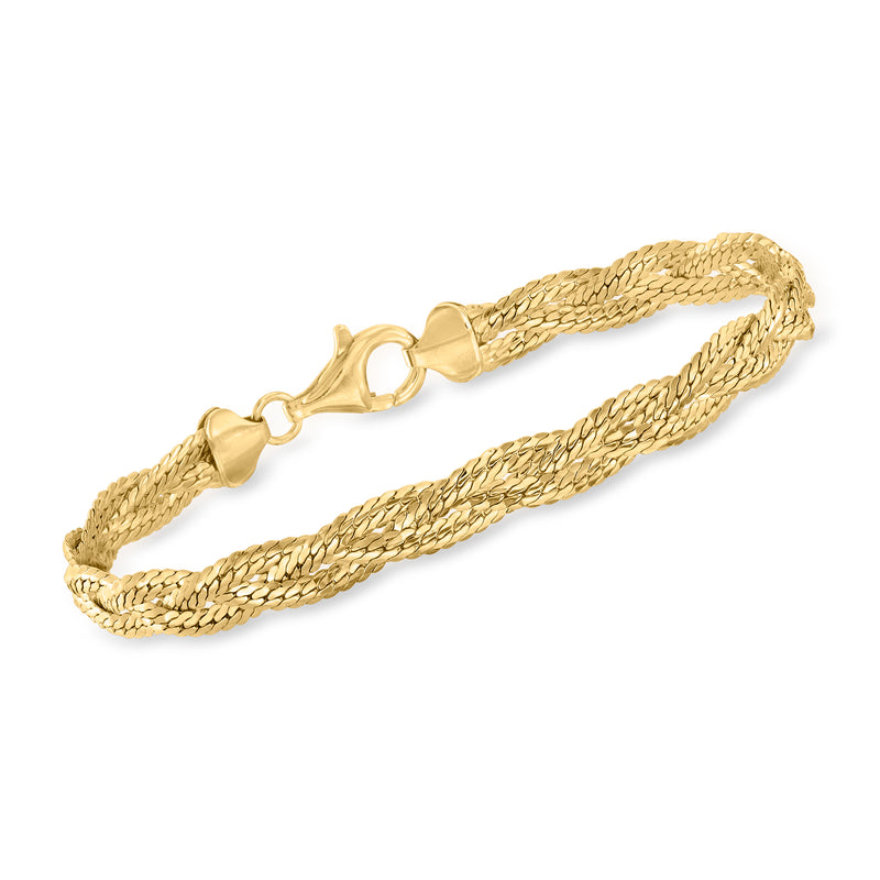 Gold over sterling braided Cuban-link bracelet with lobster clasp