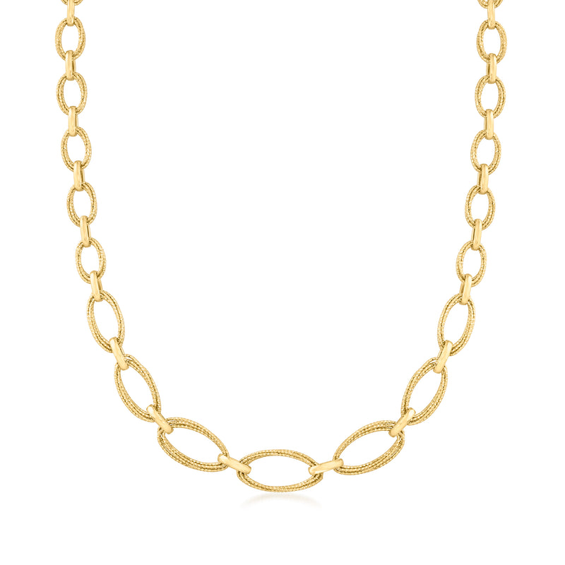 Yellow gold graduated oval-link necklace with alternating open links