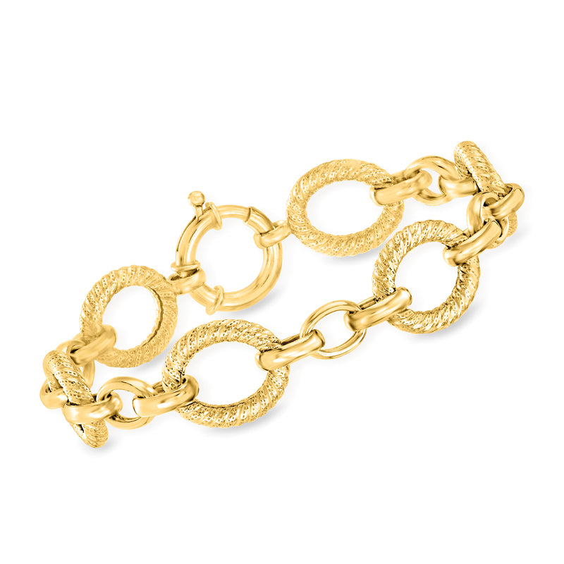 Gold-tone over sterling bracelet with oval link chain and textured oval accents
