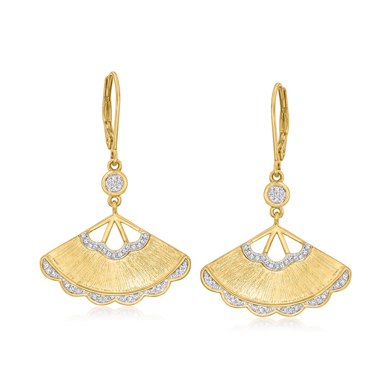 18kt gold over sterling fan drop earrings with round stone detail and leverback hooks