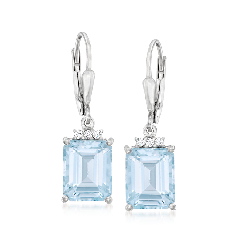 Sterling silver leverback drop earrings with sky blue topaz gemstone and small white accents