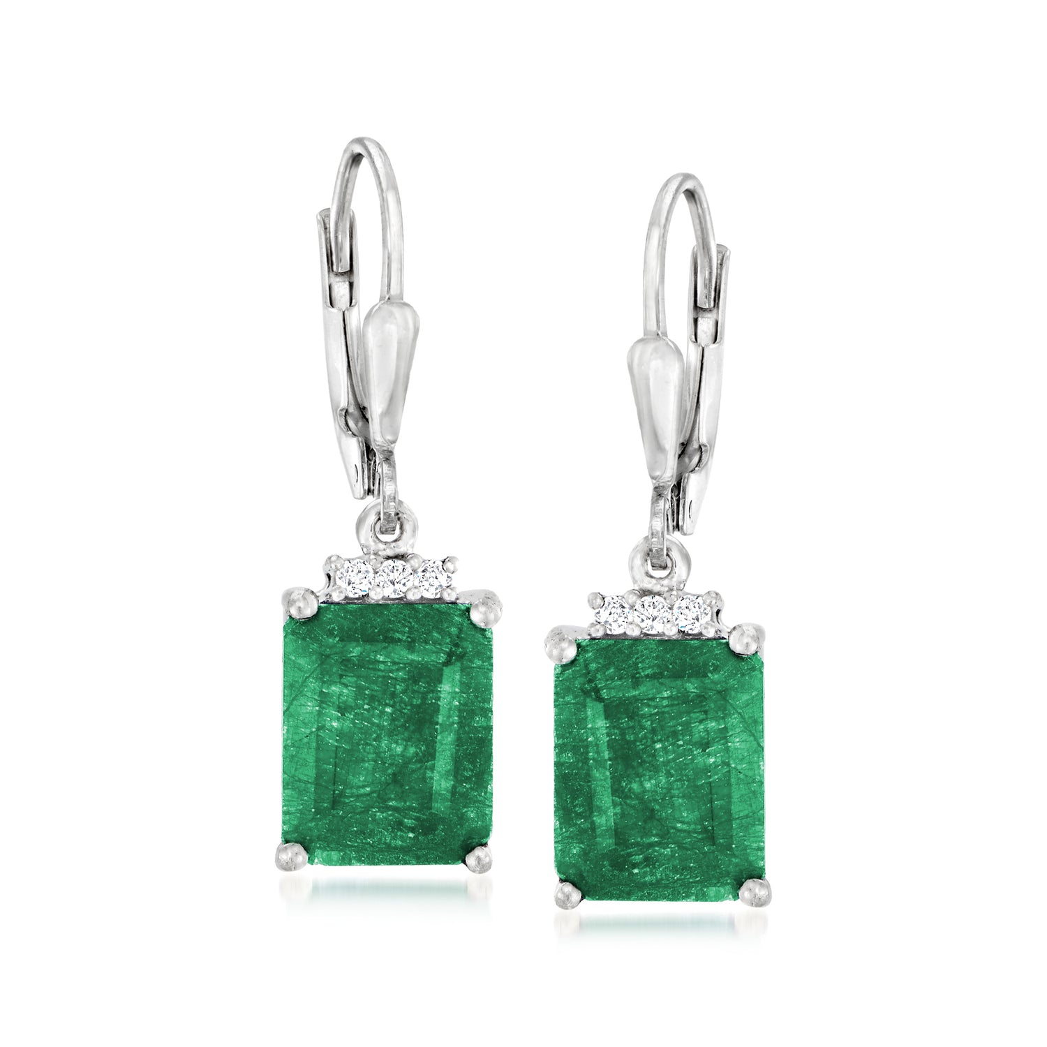 5.00 ct. t.w. Emerald Drop Earrings with .10 ct. t.w. White Topaz in Sterling Silver