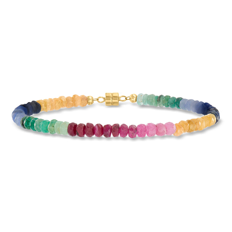 Multicolor gemstone beaded bracelet with yellow gold magnetic clasp hardware