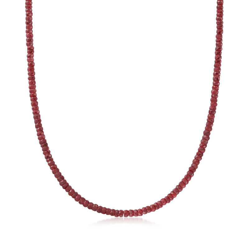 Ruby bead necklace with fine red bead strand, round beads
