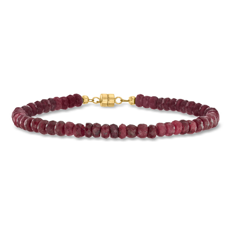 Ruby bead bracelet with 14kt yellow gold magnetic clasp