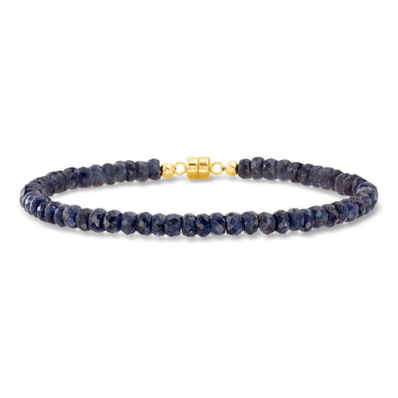 Sapphire blue bead bracelet with yellow gold magnetic clasp