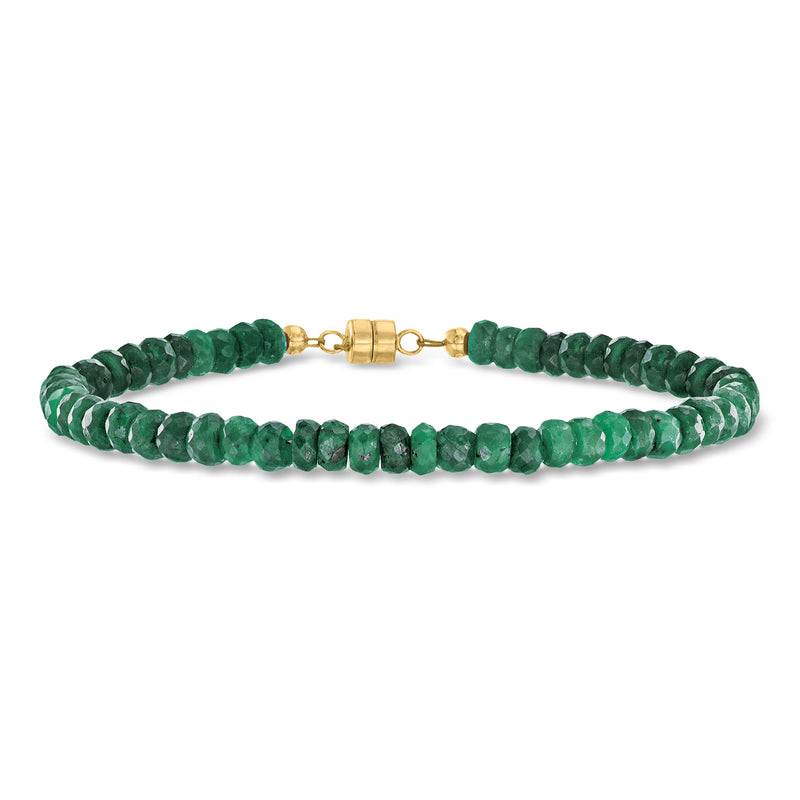 Green emerald bead bracelet with 14kt yellow gold magnetic clasp