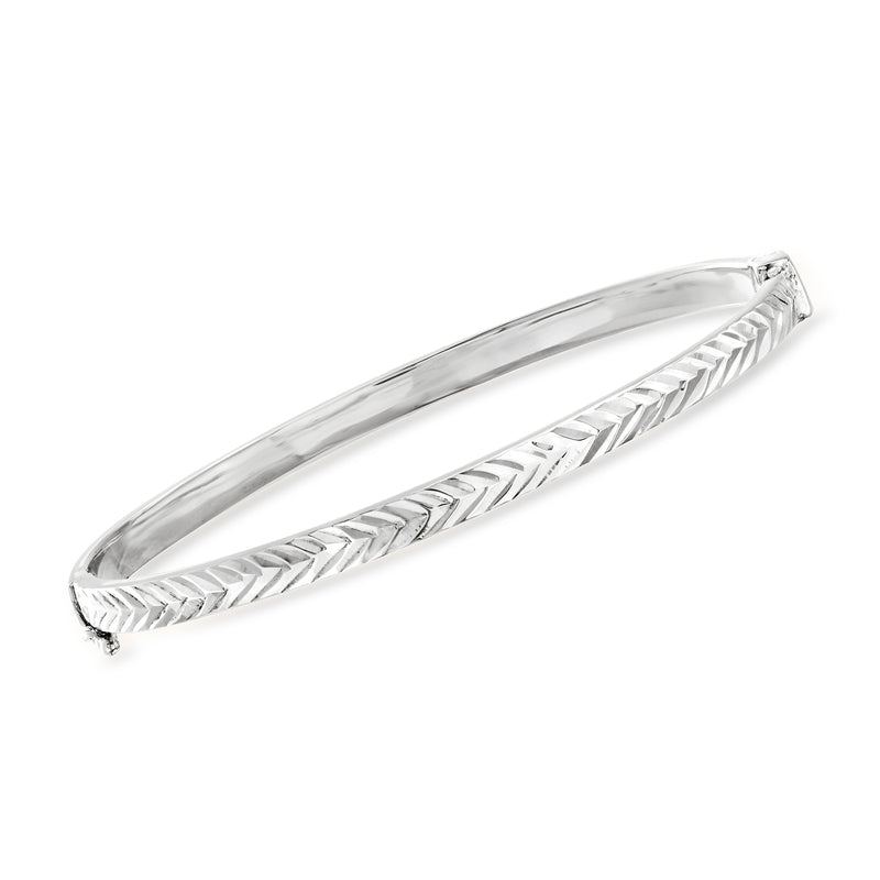 Sterling silver chevron bangle bracelet with raised zigzag pattern