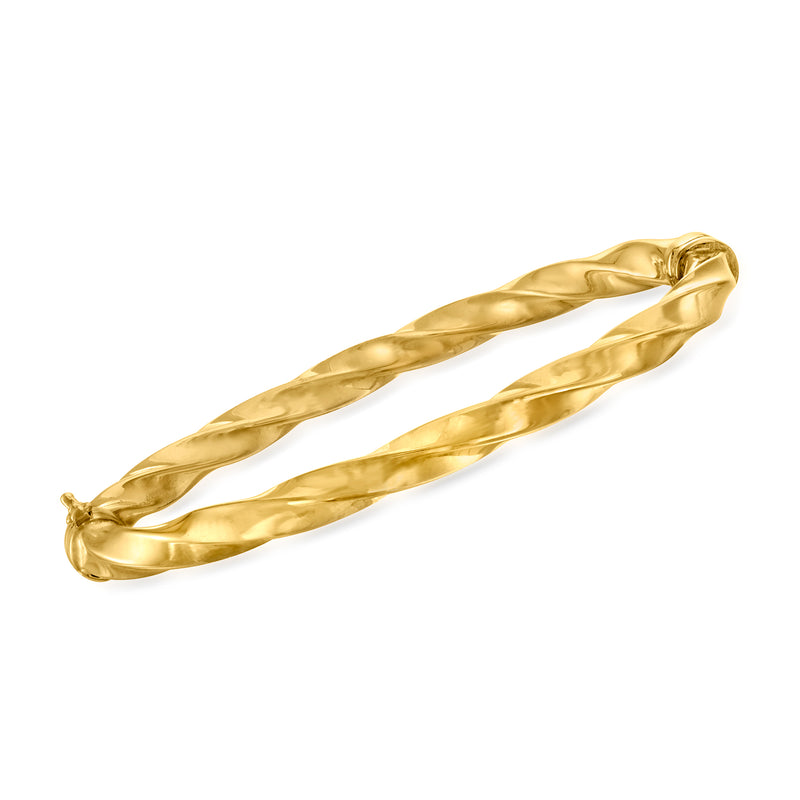 Twisted gold over sterling bangle bracelet with polished golden finish