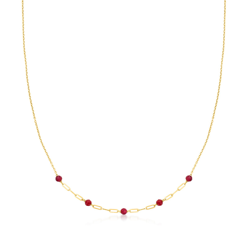14kt yellow gold station necklace with ruby red gemstone link stations