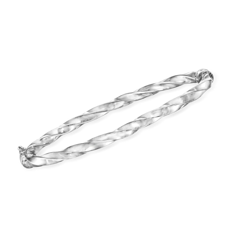 Sterling silver twisted bangle bracelet with clasp ends