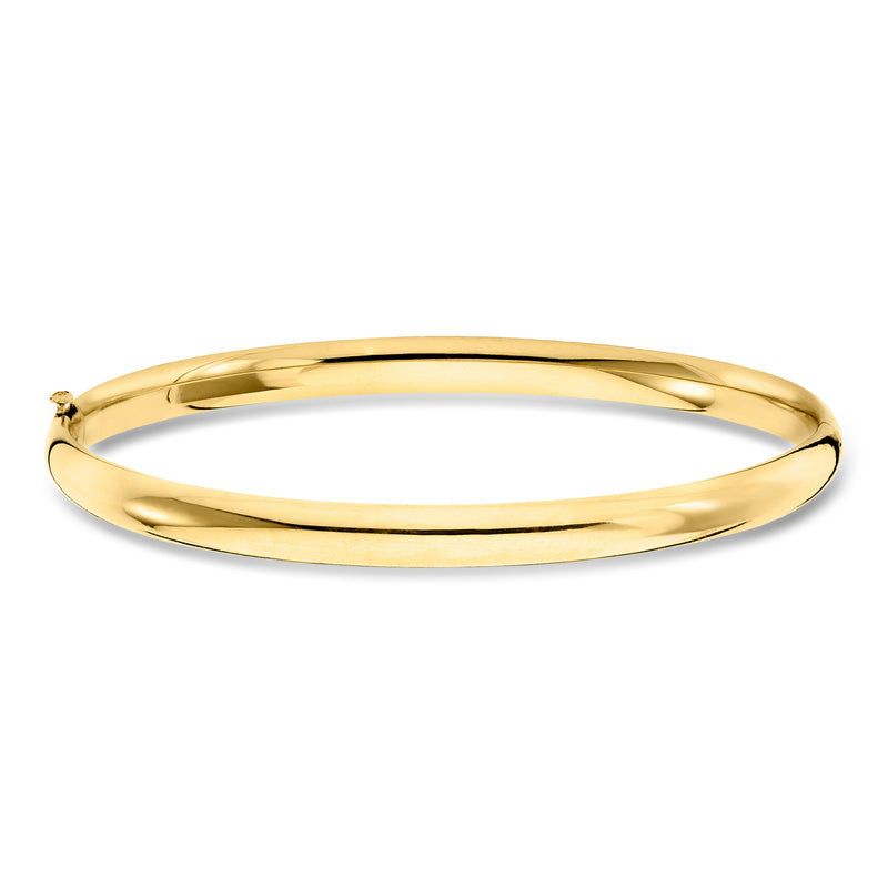 Yellow gold round bangle bracelet with smooth hinged design