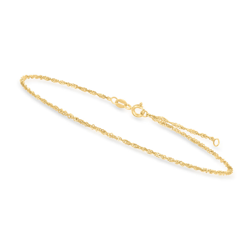 10kt yellow gold Singapore-chain anklet with oval link chain and clasp