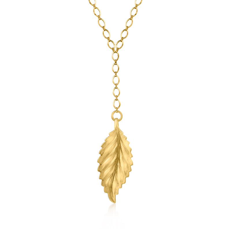 Gold over sterling Y-necklace with layered leaf pendant