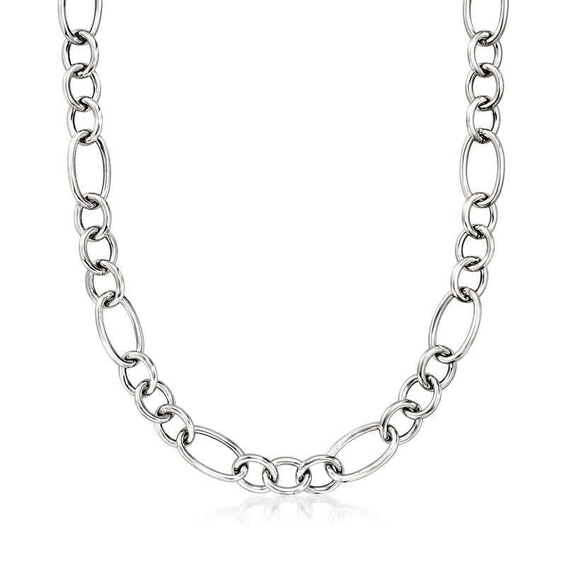 Sterling silver multi-link necklace with oval and round chain links
