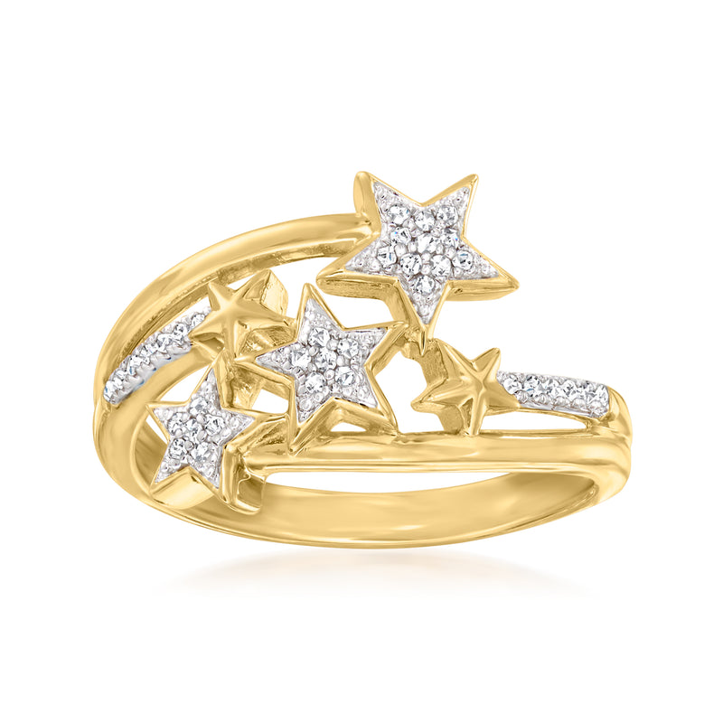 18kt gold over sterling celestial star diamond ring with three glittering stars
