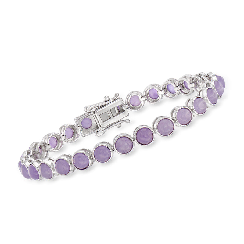 Lavender jade tennis bracelet in sterling silver with oval purple stone links