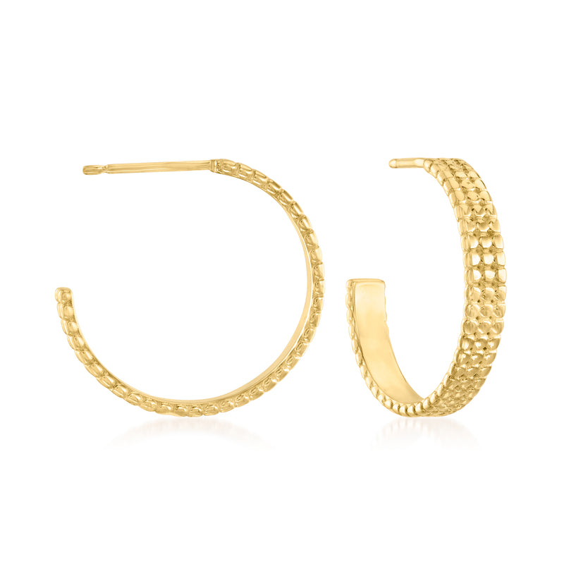 Yellow gold three-row C-hoop earrings with textured outer rows