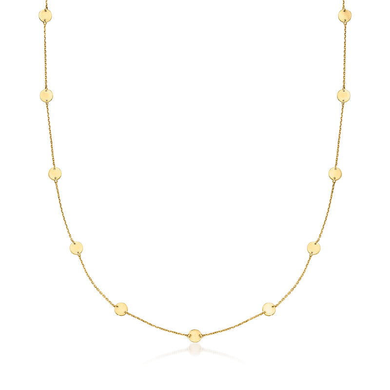 14kt yellow gold disc station necklace with small round disc charms