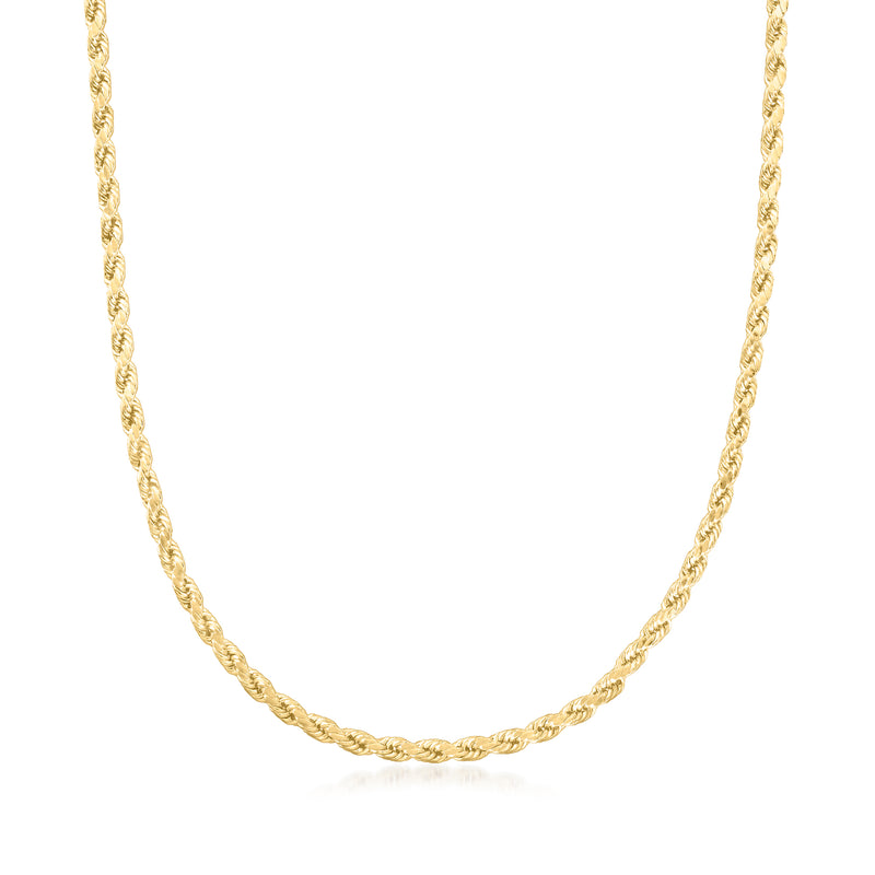 10kt yellow gold rope chain necklace, close-up of interlocked rope links