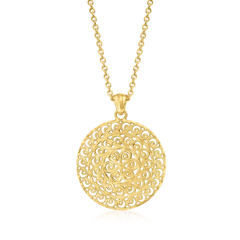 18kt gold over sterling filigree medallion pendant necklace with round medallion