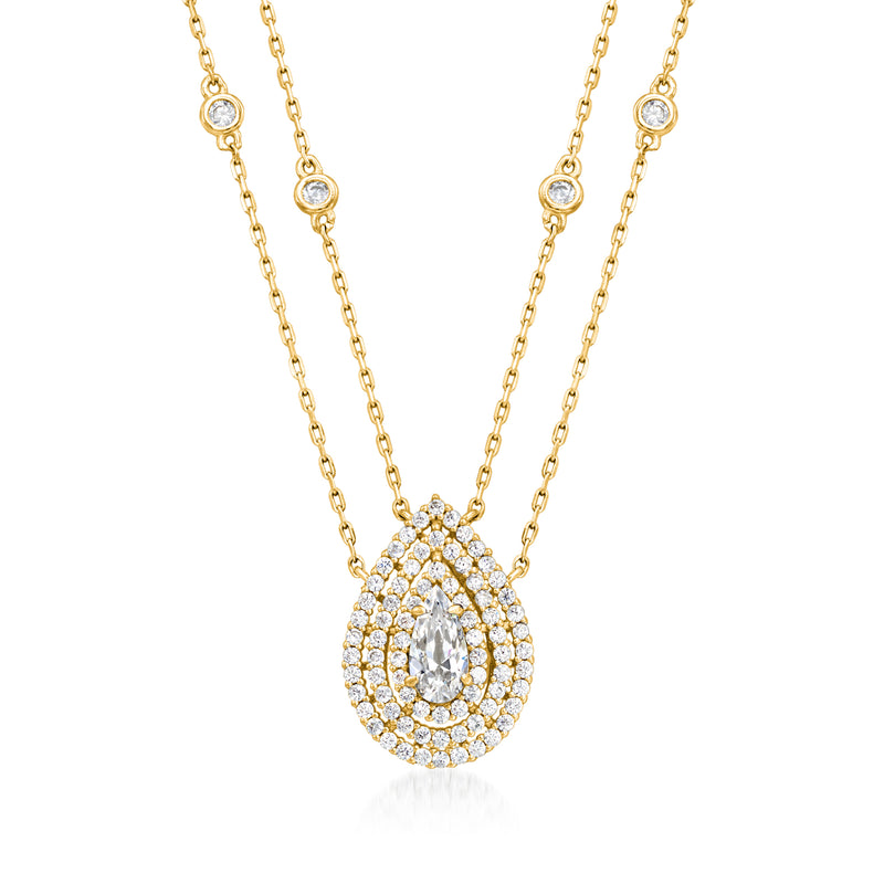18kt gold over sterling two-strand CZ drop necklace with teardrop pendant