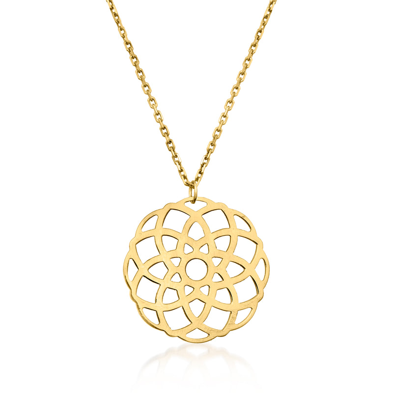 14kt yellow gold openwork geometric flower pendant necklace on chain