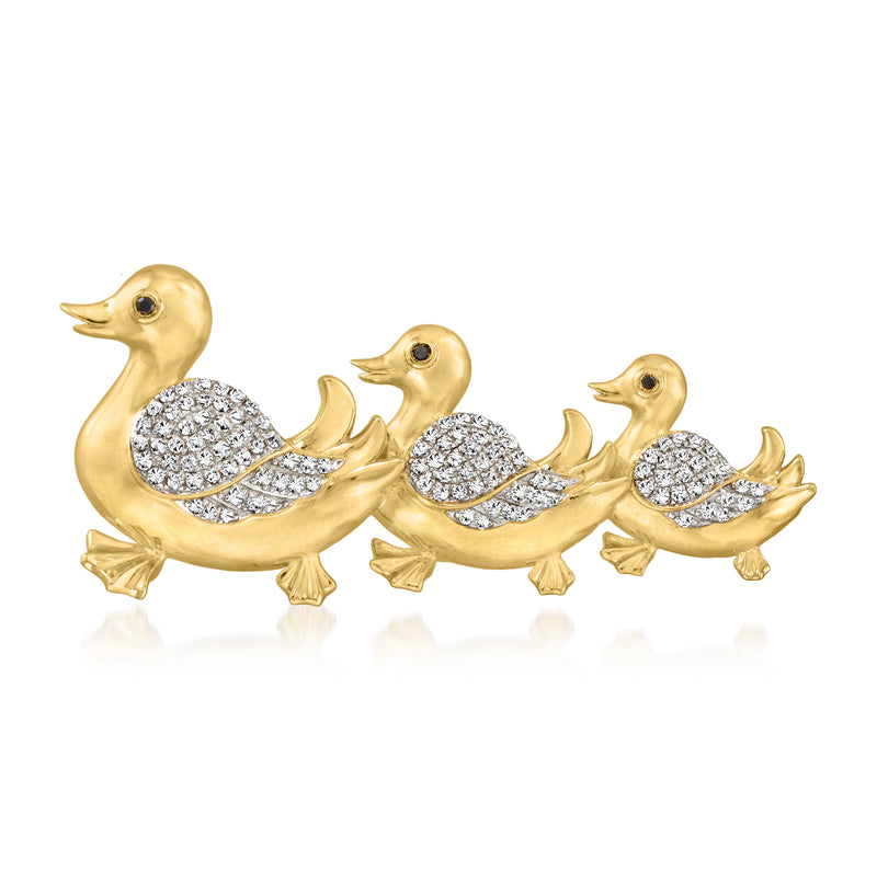 Diamond duck pin in 18kt gold over sterling with three duck figures