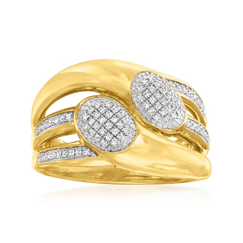 Vintage-style diamond ring in gold over sterling with oval pavé accents