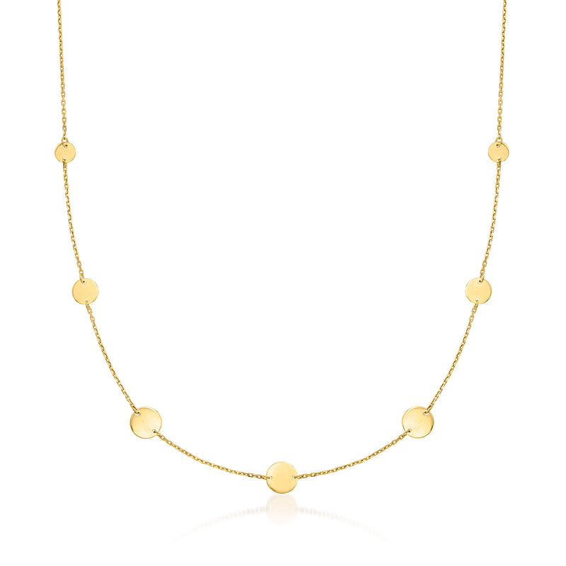 Yellow gold disc station necklace with small round disc links