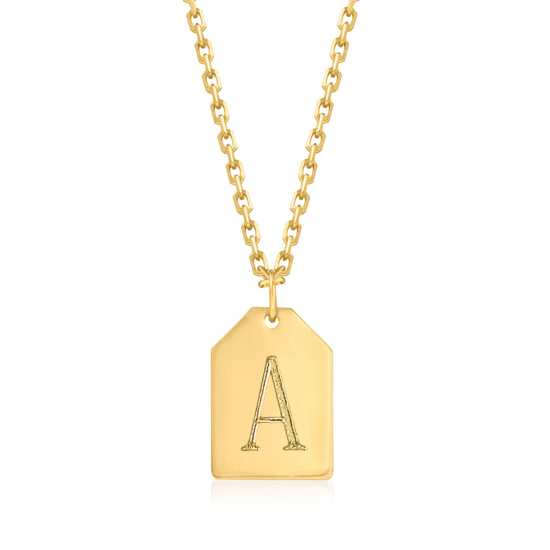 14kt yellow gold personalized tag charm necklace with initial A