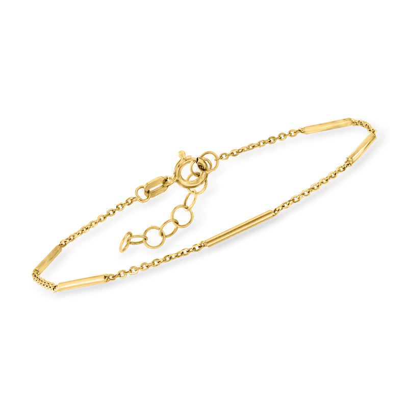 14kt yellow gold bar station bracelet with chain links and clasp