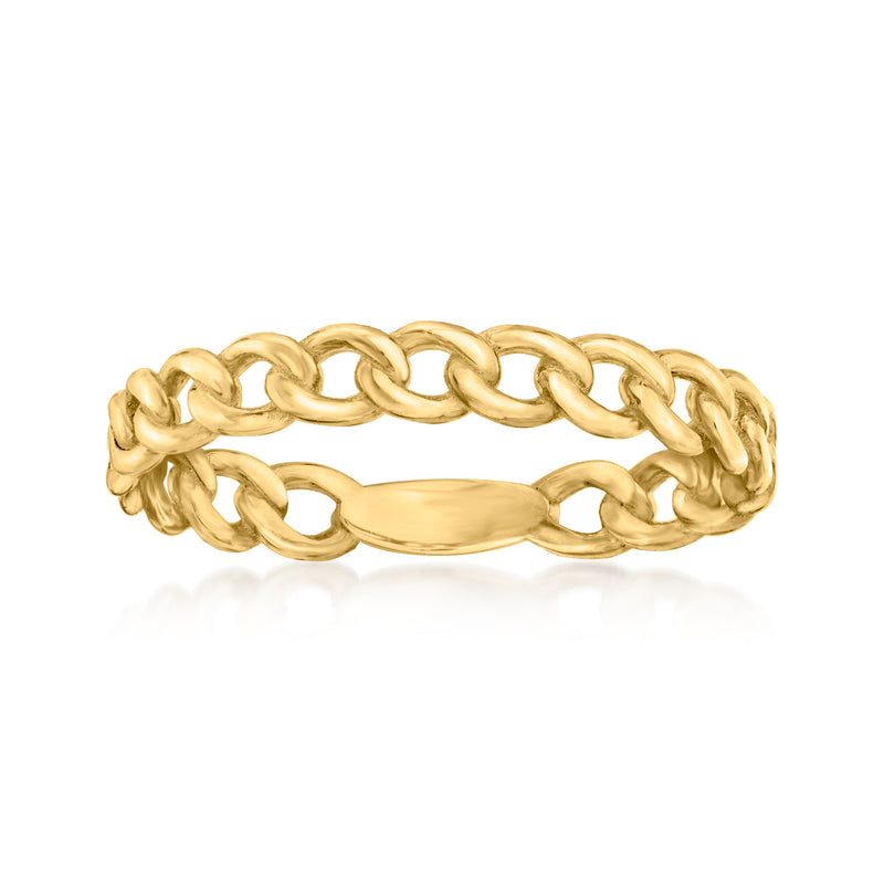 14kt yellow gold curb-link ring with polished oval link centerpiece