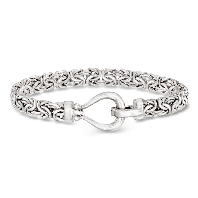 Sterling silver Byzantine bracelet with heart clasp and interlinked chain links