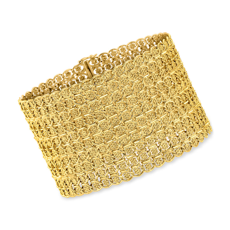 Vintage yellow gold fancy-link bracelet with ornate textured mesh pattern