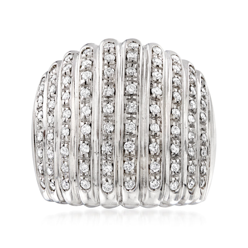Multi-row diamond band ring in 18kt white gold with bright round-cut stones